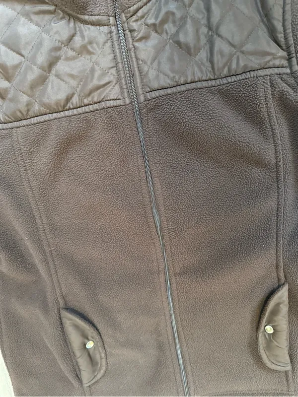 Carolyn Taylor Brown Quilted-Shoulder Fleece Zip Jacket - Image 6