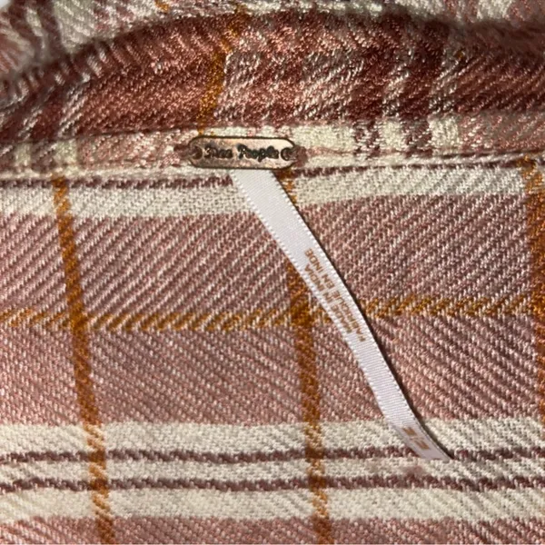 Free People Dusty Pink, Rust & Cream Soft Flannel Button Down Shirt. Relaxed Fit - Image 6
