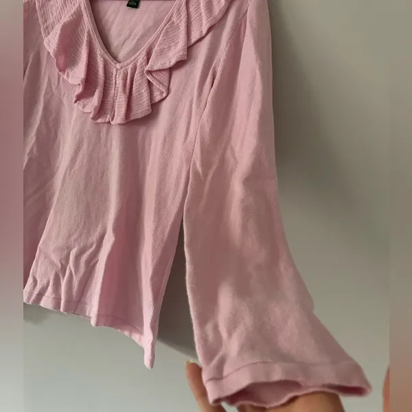 Lauren Ralph Lauren Pink Ruffle Collar Blouse Top Size Medium Preppy Workwear - Image 3