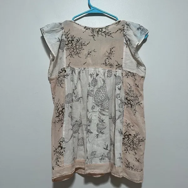Ulla Johnson‎ Flutter Sleeve Floral Botanical Ivory Blush Pink Blouse - Image 6