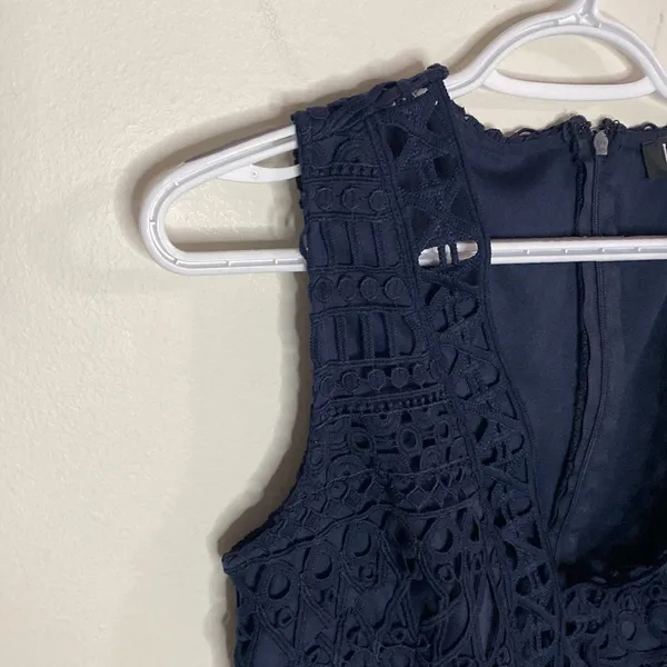 Lulu’s Take Me Dancing Navy Blue Crochet Lace Sleeveless Mini Dress size M - Image 5