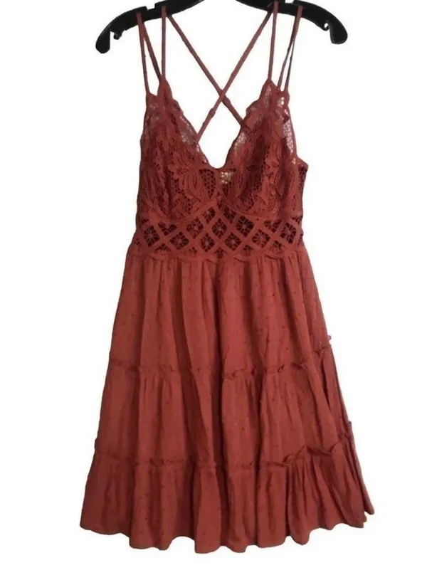 Brand New In Bohemian Burnt Orange Skater Dress Size S - Image 12