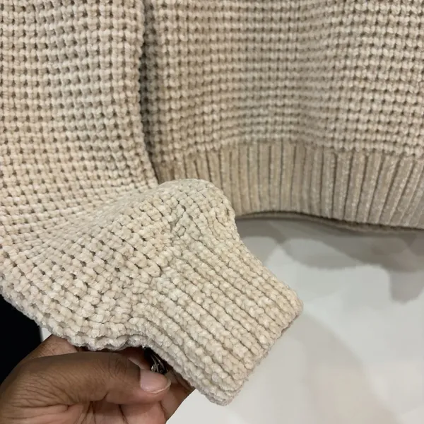 H&M Tan Waffle Knit Chenille Mock Neck Sweater Size Large Fall Soft - Image 3