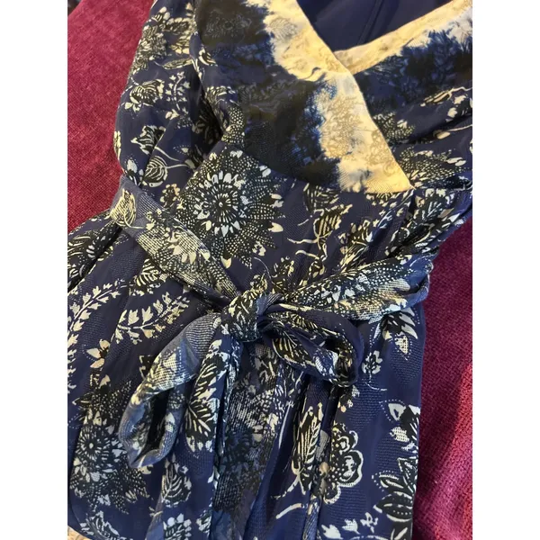 GUESS Bali Printed Midi Dress Blue FLIRTY FEMININE Slip Faux Size Medium M Belt - Image 5