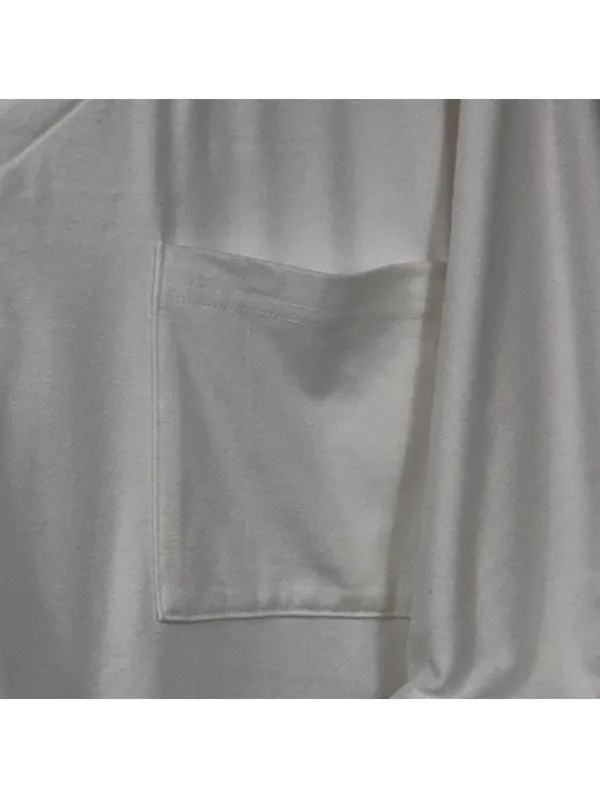 Womens XL White V Neck Pocket Tee Rolled Sleeve Stretch Casual Oversized Top - Image 3