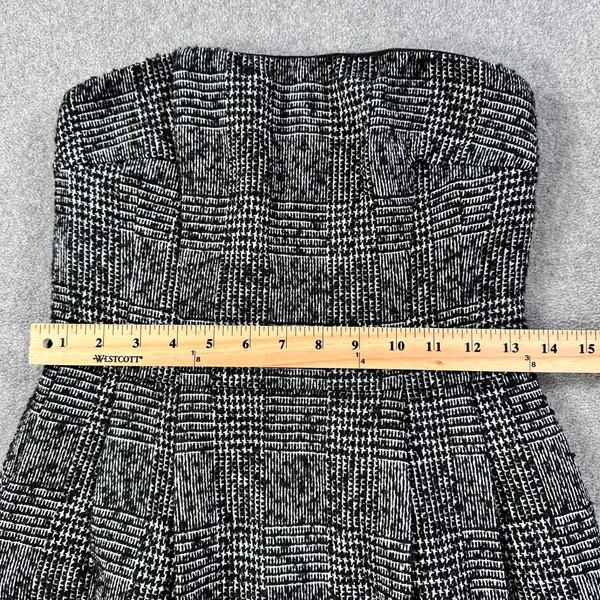 Express Design Studio Tweed Straples Mini Dress Size 6 Black Wool Sheath Pleated - Image 4