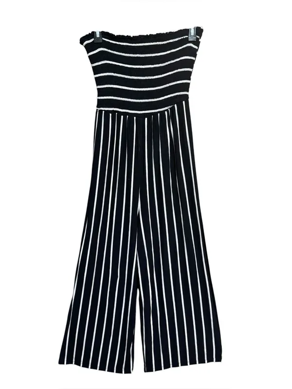 HEM & THREAD Smocked Strapless Wide-Leg Jumpsuit M 14.5” + p2p Black/White EUC - Image 2