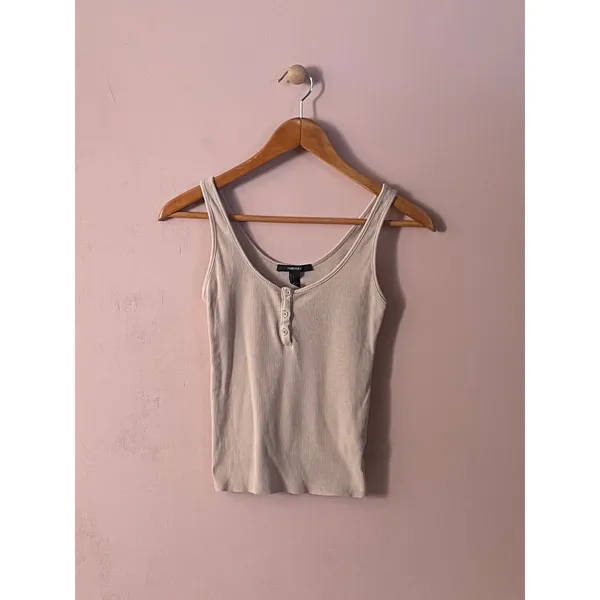 Forever 21 Tan Henley Tank Top Size S - Image 3