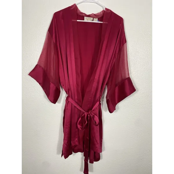 Victoria's Secret Pink Satin Sheer Sleeve Tie Waist Kimono Robe One Size - Image 5