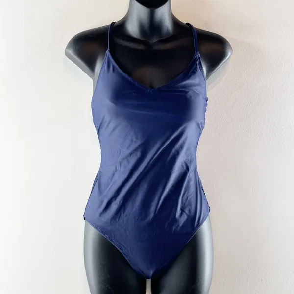 Aerie Strappy Back Scoopneck One Piece Swimsuit Navy Blue Medium - Image 4