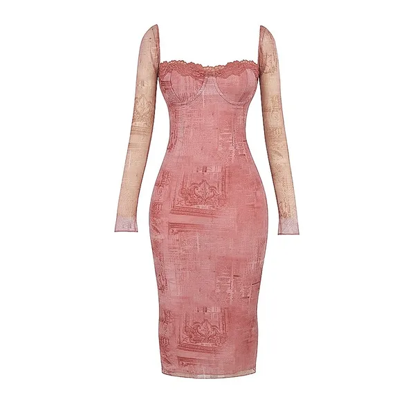 House of CB Seraphina Pink Print Corset Bodycon Midi Dress - Image 8