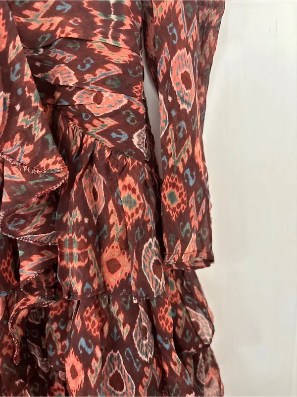 Ulla Johnson Esila Silk Abstract Ruffle Long Sleeve Mini Dress Size 6 Party Ikat - Image 7