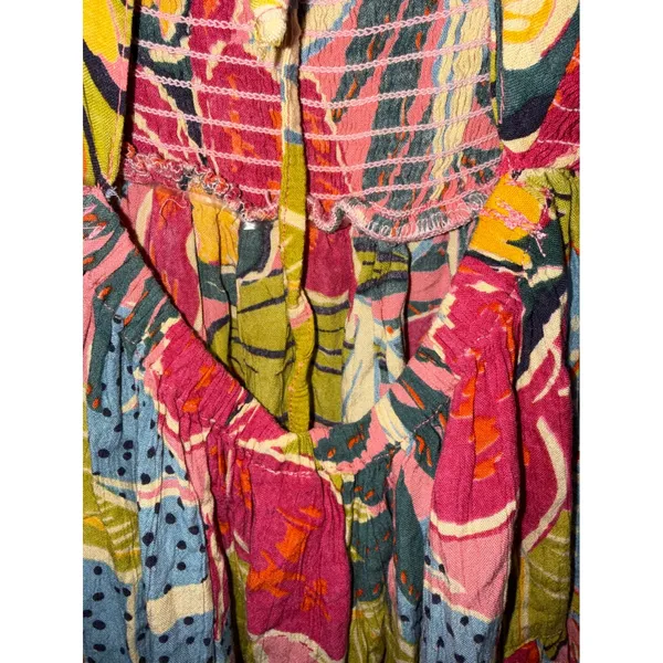 Angie Tropical Floral Smock Mini Dress S Multi Color Tier Boho Sundress vacation beach - Image 10
