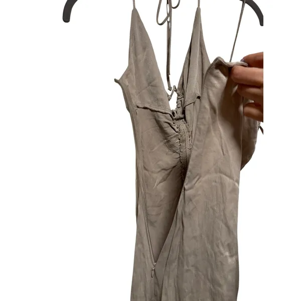 Zara Taupe Halter Mini Dress Womens XS Open Back Ruched Tie A Line Made Turkey - Image 8