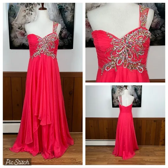 Stunning Glam Girls Pink One-Shoulder Prom Gown with Embellishments! - Image 2