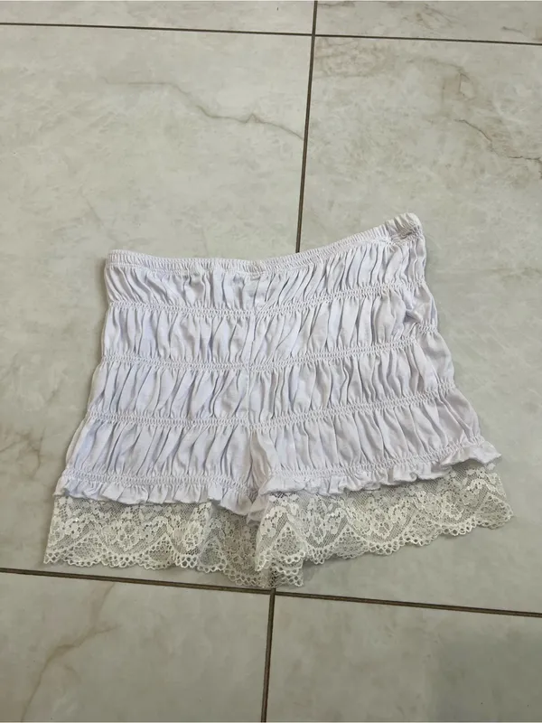 NEW ASOS Design Off White Shirred Lace Trim Micro Shorts Size Small - Image 5