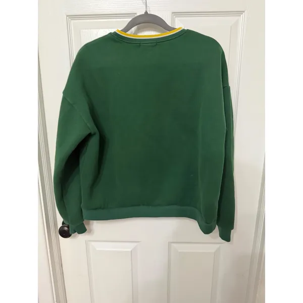 Edikted‎ Dallas Graphic Oversized V-Neck Sweatshirt Green Yellow Small - Image 6
