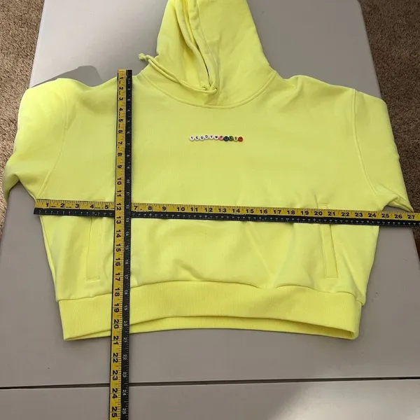 Teddy Fresh Hoodie Womens XL Highlighter‎ Neon Yellow Cropped 100% Cotton Beaded - Image 2