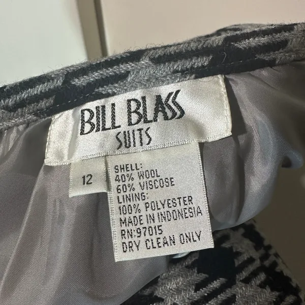 Bill Blass Houndstooth‎ Wool Blend Pencil Skirt Career Wear Grey Black 12 - Image 3