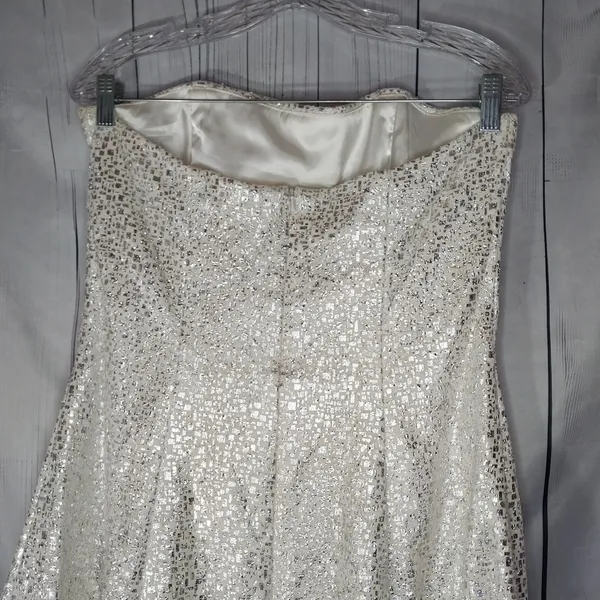 Vintage Jessica McClintock White and Silver Strapless Mini Cocktail Party Dress - Image 6