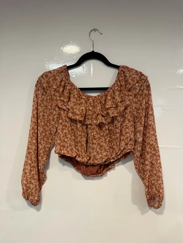 Women's Rust Floral Ruffle‎ Long-Sleeve Top Altar’d State - Image 3