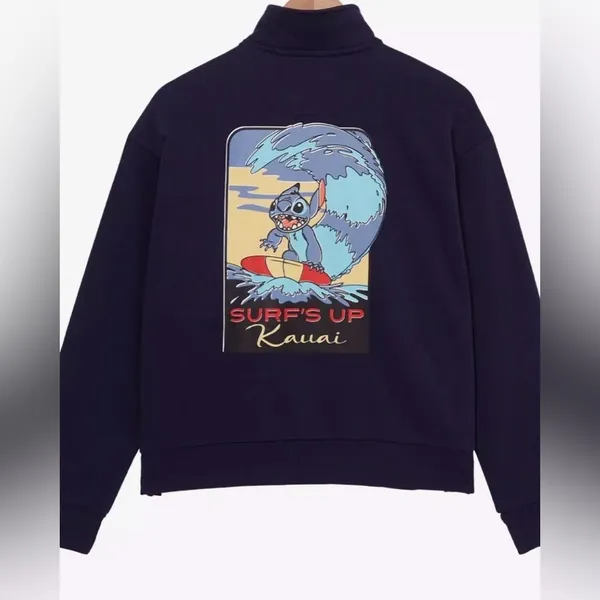 Disney Stitch Ohana Surf Quarter Zip Crew Navy Various Sizes NWT IN PACKAGE - Image 2