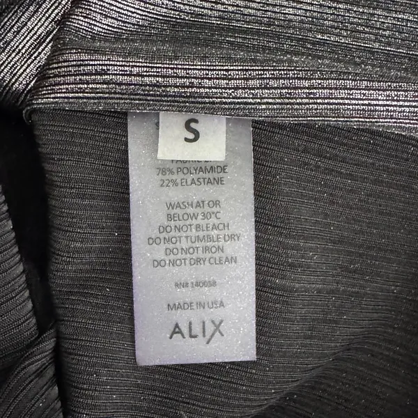 Alix NYC Irving Lamé Bodysuit Small Gunmetal Metallic Deep V-Neck Long Sleeve - Image 11