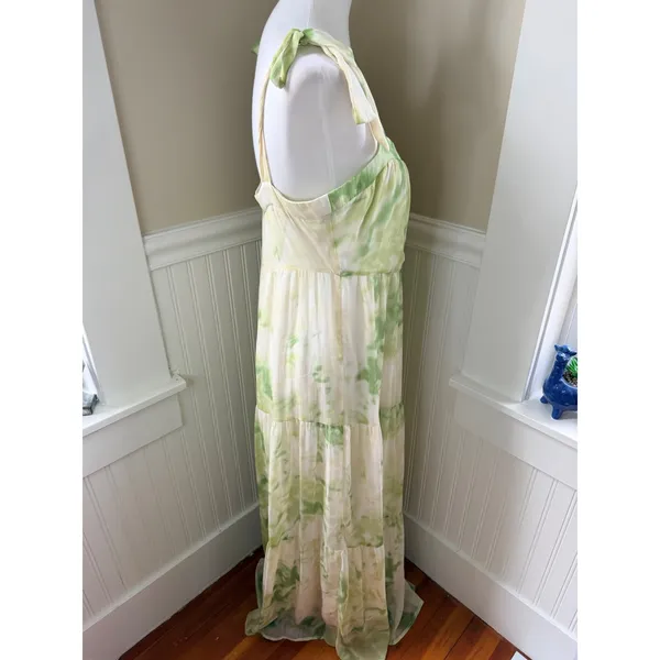 Line & Dot Green Tie Dye Tiered Maxi Dress Tie Strap Large Cottagecore Summer - Image 11