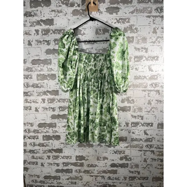 Abercrombie & Fitch | women green floral square neck puff sleeve dress - Image 10