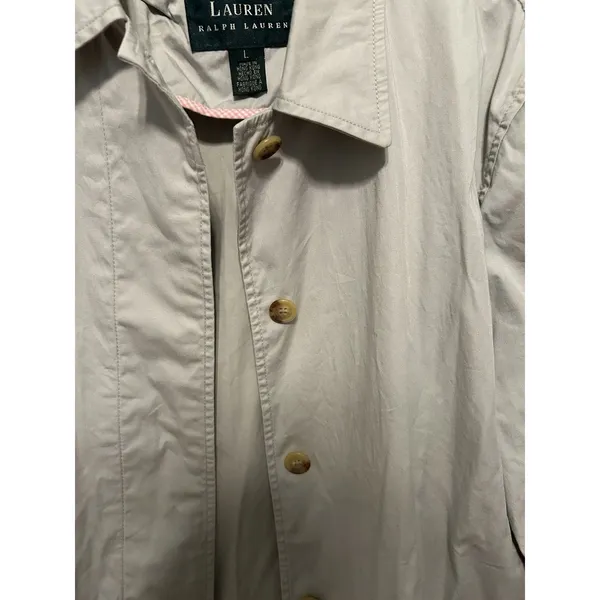 Lauren Ralph Lauren Cream Trench Coat Jacket Size Large Chic Minimalist Staple - Image 9
