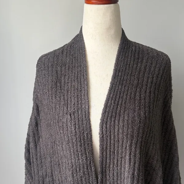 Barefoot Dreams CozyChick Lite Dark Gray Women's Sweater Ribbed Shrug Cardigan L/XL in Carbon - Image 2