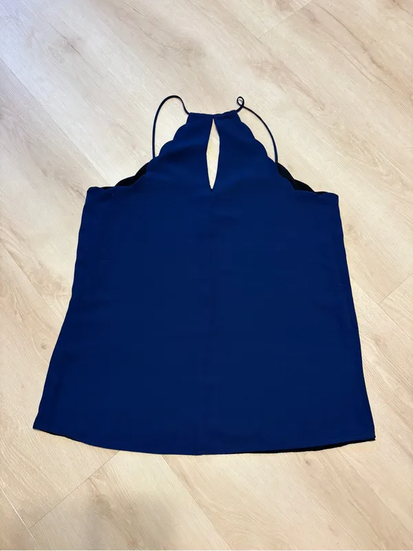Navy Scallop Halter Tank Top Blue Size L - Image 2
