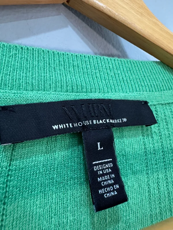 Green WHBM Knit V-Neck S/S Sweater Size L EUC - Image 5