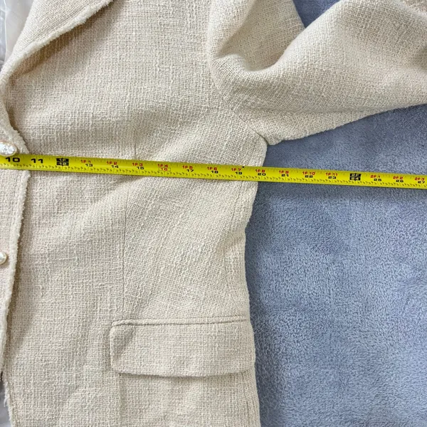 ZARA Textured‎ Cotton Tweed Blazer Jacket Ecru Cream Ivory XL Fully Lined Boho - Image 11
