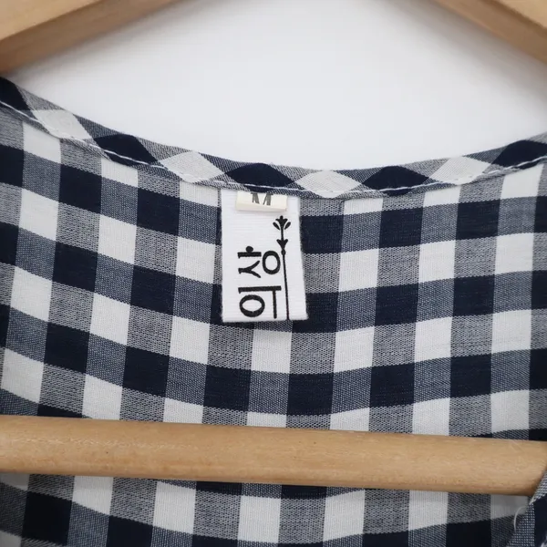 Unbranded Mini Dress Womens M Babydoll Navy Blue Gingham Button-Down Excellent - Image 2