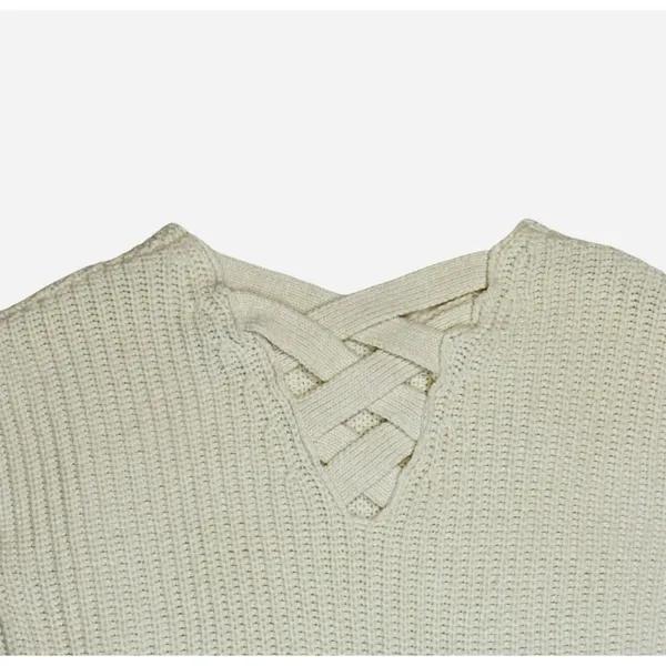 Skies Are Blue Small Oatmeal‎ Sweater Criss Cross Back Chunky Knit Cozy Casual - Image 5