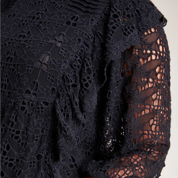 Anthropologie Clementine Eyelet Lace Blouse Black Ruffle Puff Sleeve Size 6 - Image 6