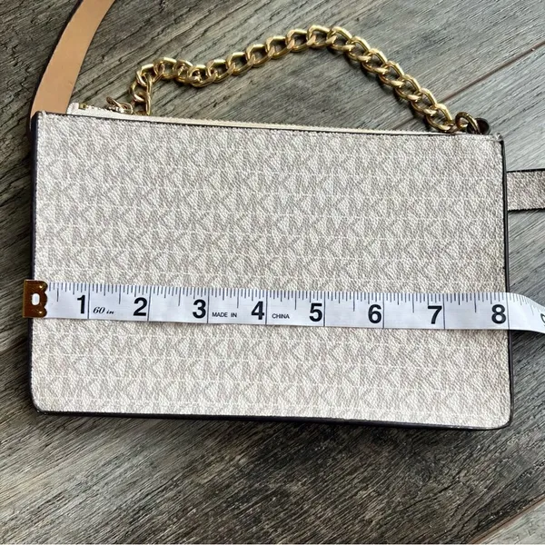 Michael Kors Mini Belt Bag Wristlet Purse Medium Cream Grey Tan Vegan Leather - Image 4