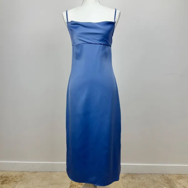 WeWoreWhat Cowl Midi Slip Dress Satin Charmeuse Slate Blue Classic US 0 NWT - Image 4