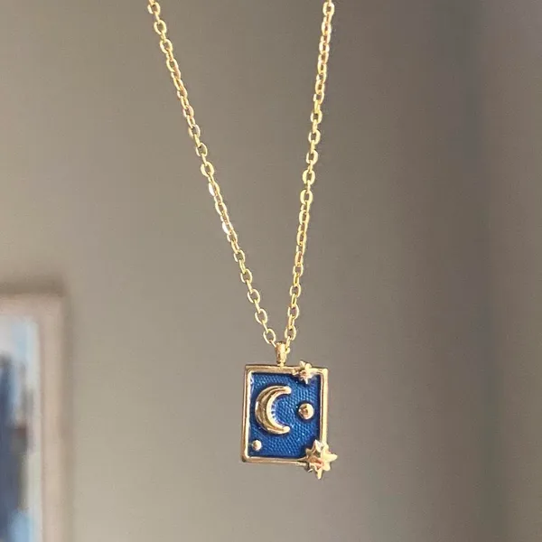 Handmade gold stainless steel blue celestial whimsical chic moon necklace🌟 - Image 3