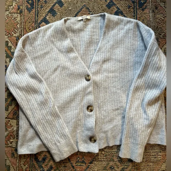 Madewell Pale Blue Ribbed Button Front Cardigan - Image 2