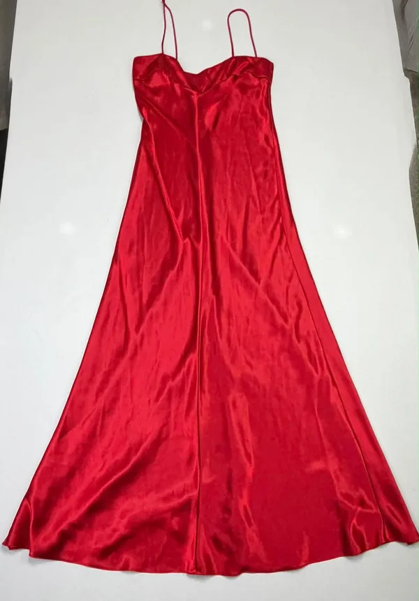 Private Moments Vintage Red Satin Maxi Slip Nightgown Dress - Image 5