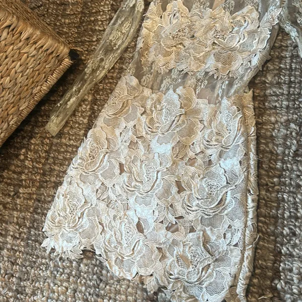 NWT Nellis Boutique Creme Lace Sparkly LS Embellished Dress Size Small - Image 6