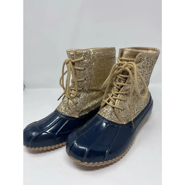 Sugar Skipper Gold Glitter Navy Waterproof Boots Plush Lining‎ Size 10M Scuffed - Image 2