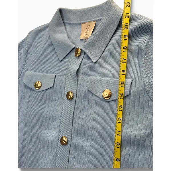 Sioni Light Blue Ribbed Knit Cardigan Gold Hammered Button Sweater Jacket Medium - Image 4