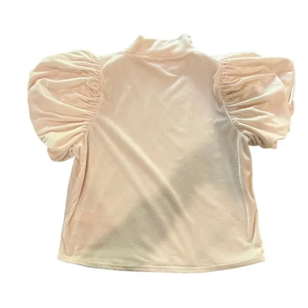 Free People Claudia Light Pink Velvet Mock‎ Neck Puff Sleeve Blouse Size Medium - Image 6