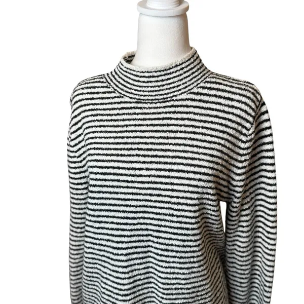 J.Crew Factory‎ Striped Mockneck Pullover Sweater Ivory Black Medium Preppy Twee - Image 2