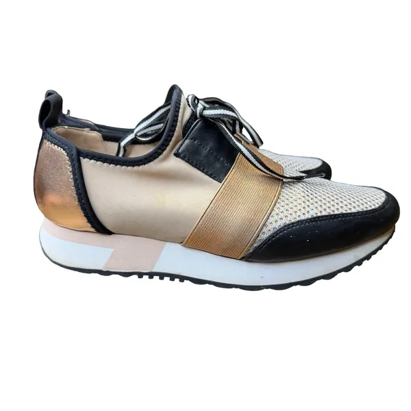 👟✨ Steve‎ Madden Antics Metallic Strap Lace-Up Sneakers Gold Black 7.5 ✨👟 - Image 6