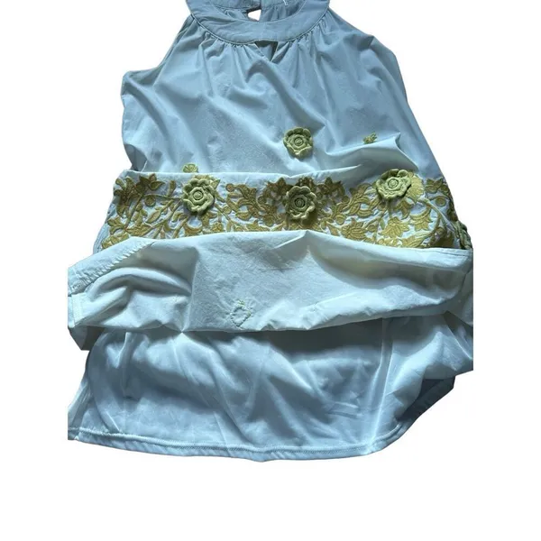 RYU White Green‎ Floral Embroidered Boho Sundress Sz L - Image 9
