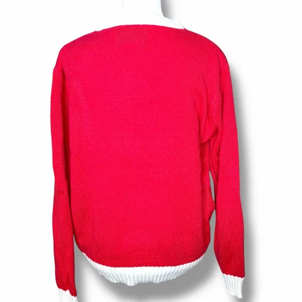 Ugly Merry Christmas Sweater White Red Textured Sequins Size M - Image 7